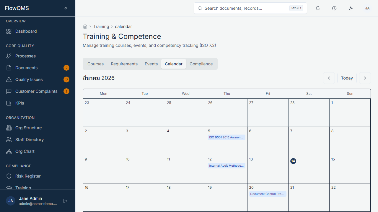 Training Calendar