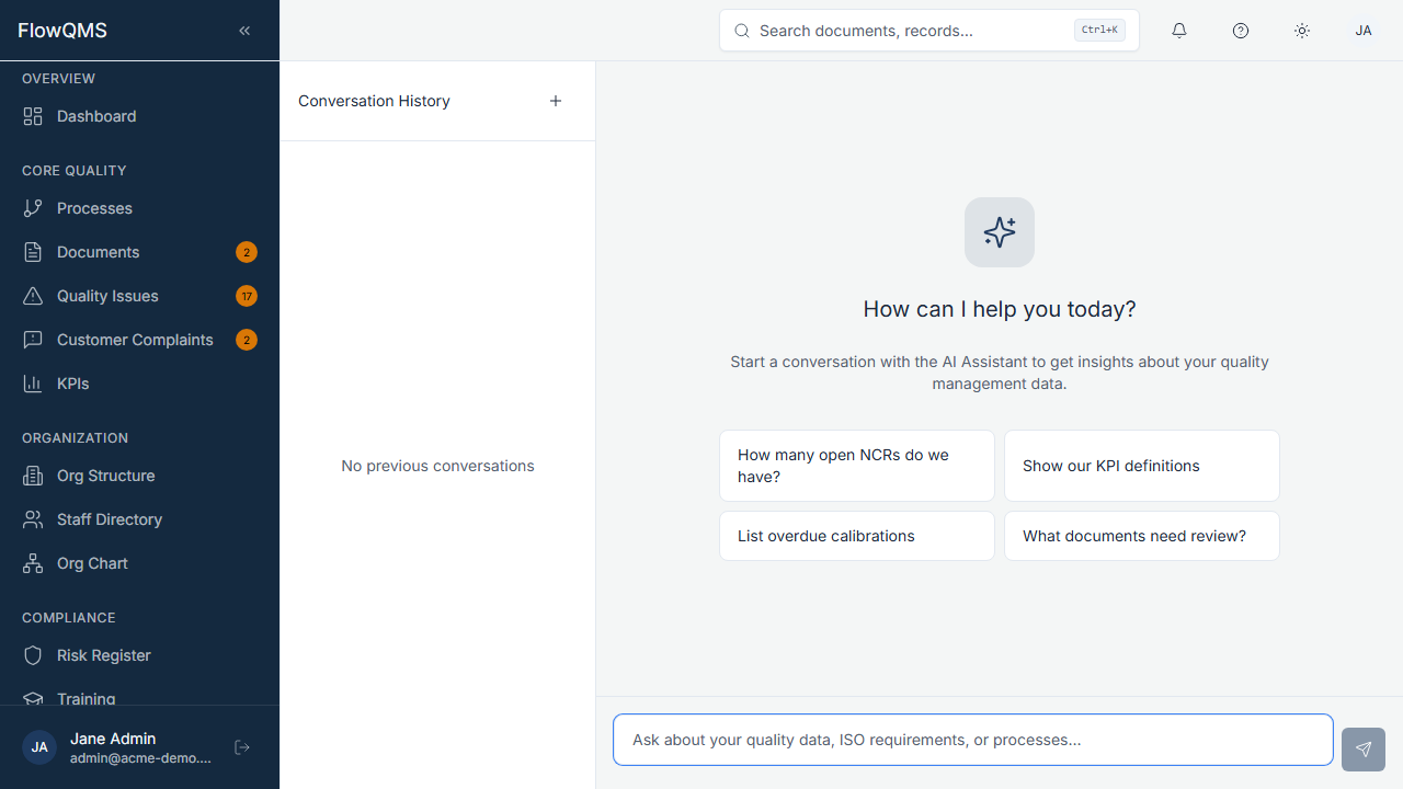 AI Assistant chat interface