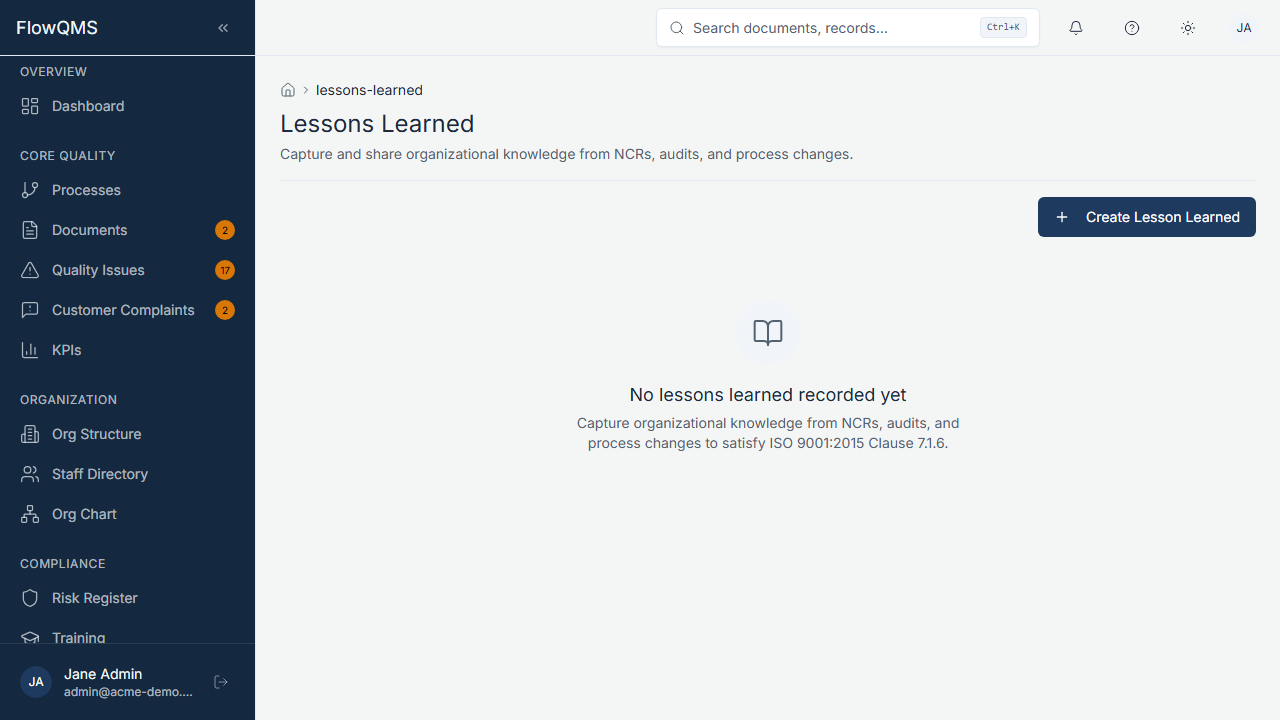Lessons learned repository